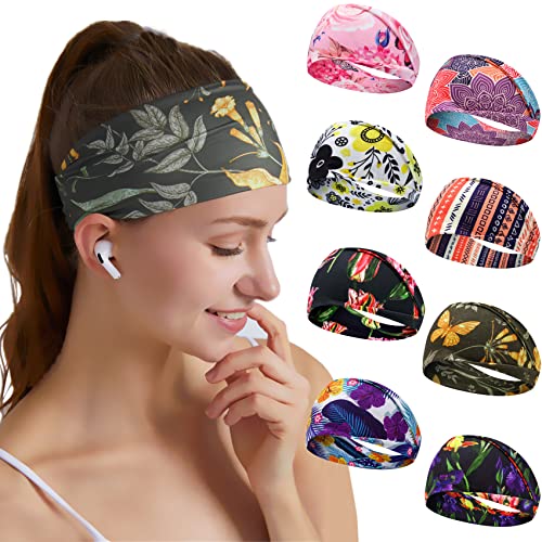 8 Pack Headbands for Women, Boho Style Yoga Wide Hairbands Workout Running Bandanas Elastic Yoga Hair bands for Girls