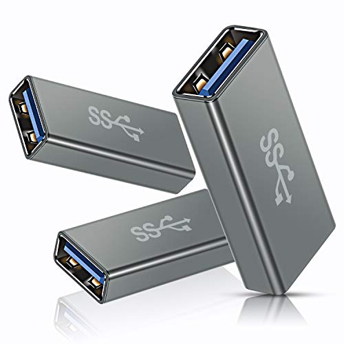 Basesailor USB Female to Female Adapter (3-Pack), USB 3.0 Female to Type A Female 3.0 Cable Coupler for Connecting Two USB Male Ends Cord, Extension Connector (Gray (Upgraded))