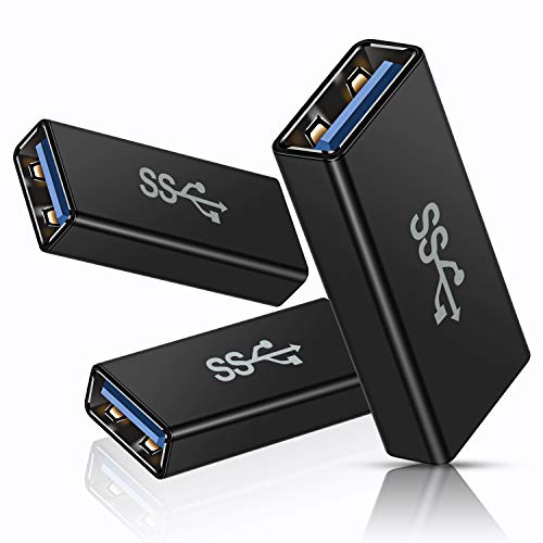 Basesailor USB Female to Female Adapter (3-Pack), USB 3.0 Female to Type A Female 3.0 Cable Coupler for Connecting Two USB Male Ends Cord, Extension Connector (Black (Upgraded))