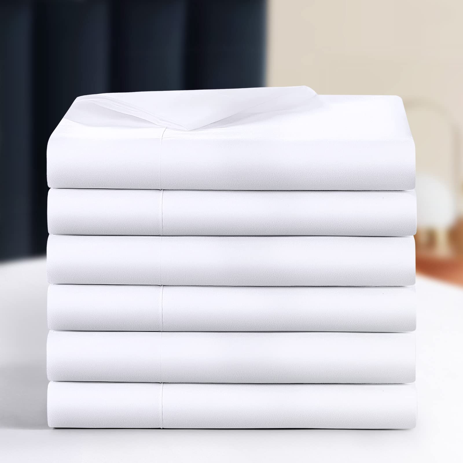 Book Cover Balichun King Flat Sheets (White) - Pack of 6 - Soft Hotel Quality Brushed Microfiber Fabric - Wrinkle & Shrinkage & Fade Resistance Top Sheets for Hotel, Hospital, Massage Use White King Size - 6 Pack（102“x105”）