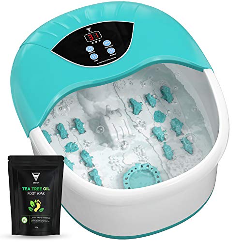 ZIRCON 5 in 1 Foot Spa/Bath Massager with Tea Tree Oil Foot Soak with Epsom Salt - with Heat, Bubbles and Vibration, Digital Temperature Control - Mini Acupressure Massage Points - Foot Stress Relief Spa
