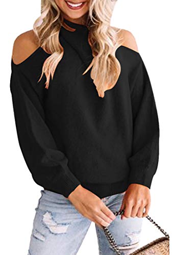 Book Cover Angashion Women's Sweaters Casual Off Shoulder Tops Crossed V- Neck Long Sleeve Crop Halter Pullover