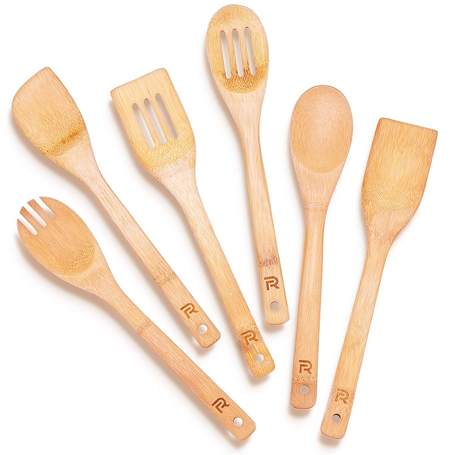 Book Cover Riveira Wooden Spoons for Cooking 6-Piece Bamboo Utensil Set Apartment Essentials Wood Spatula Spoon Nonstick Kitchen Utensil Set Premium Quality Housewarming Gifts Wooden Utensils for Everyday Use