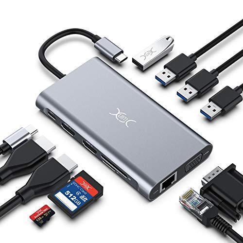 USB C Laptop Docking Station-YXwin 11 in 1 USB C Hub Triple Display for Multiple devices/4K HDMI/VGA/4USB/100W Ethernet Port/SD&TF Card/Compatible for Type C Laptops MacBook ChromeBook MateBook