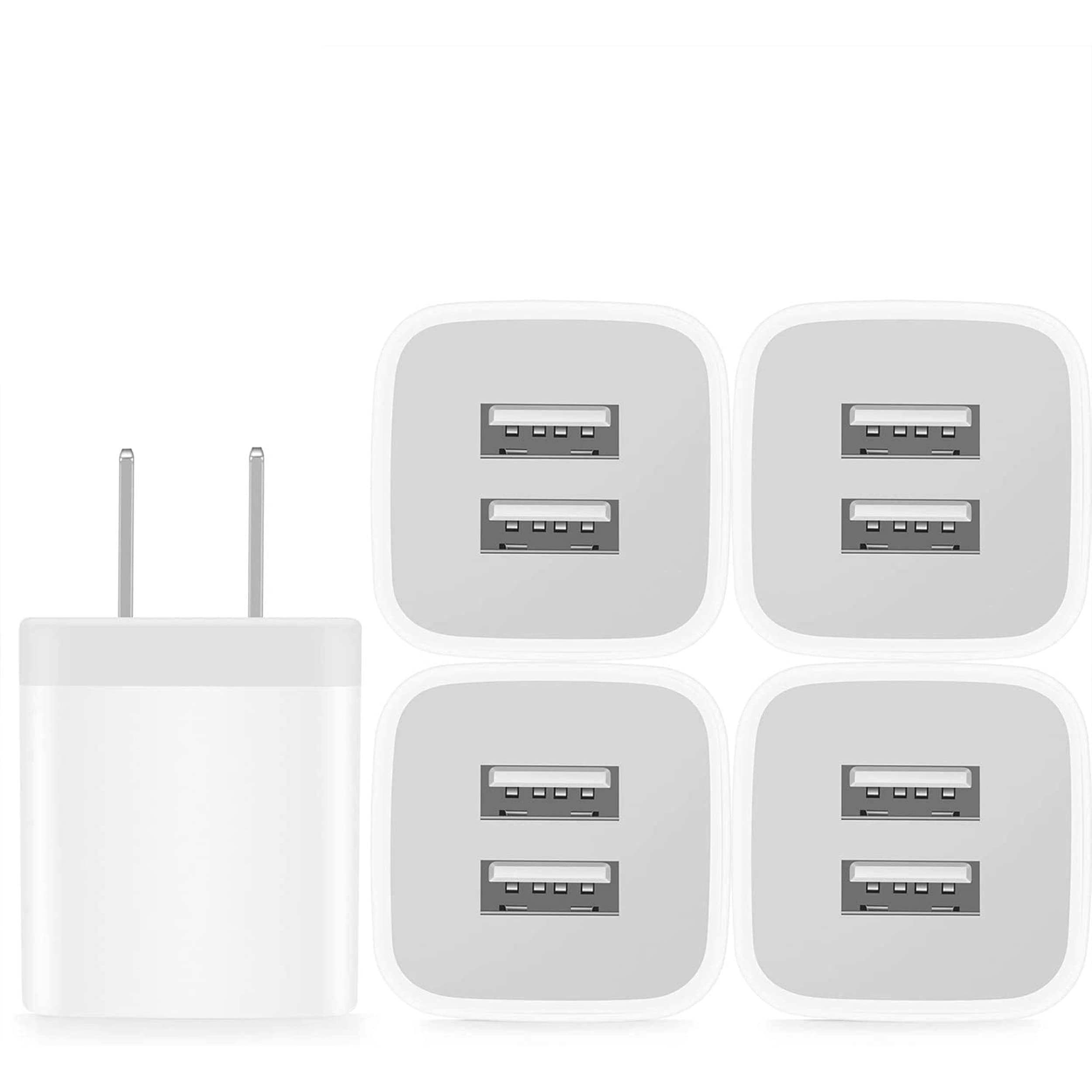 USB Wall Charger, Power-7 5-Pack 2.1Amp Dual Port USB Cube Power Adapter Charger Plug Block Charging Box Brick for iPhone SE 11 Pro Max XS XR X 8 7 6S 6 Plus, Samsung, LG, Moto, Android Phones
