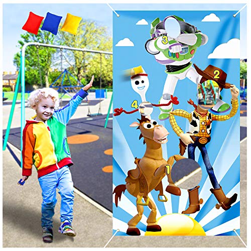 Book Cover Cartoon Toss Game with 3 Bean Bags – Cartoon Fork Bullseye Theme Party Supplies Decorations Birthday Party Sign for Kids Girls Boys– Outdoor Indoor Activity Games