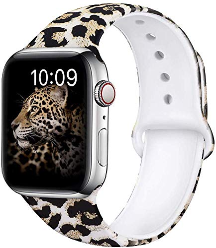 Book Cover OriBear Compatible with Apple Watch Band 40mm 38mm 44mm 42mm Elegant Floral Bands for Women Soft Silicone (A-Sexy Leopard, 40/38mm S/M)