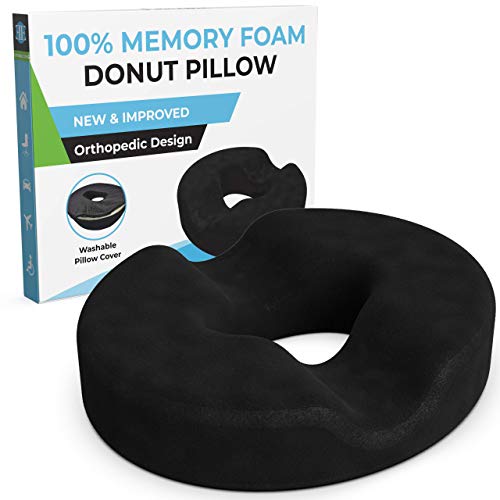 Book Cover Donut Pillow for Tailbone Pain-100% Memory Foam Pain Relief Office Chair Cushion for Back, Sciatica, Orthopedic Surgery Recovery, Postpartum Pregnancy Seat Support-Reduce Coccyx and Hemorrhoids Pain
