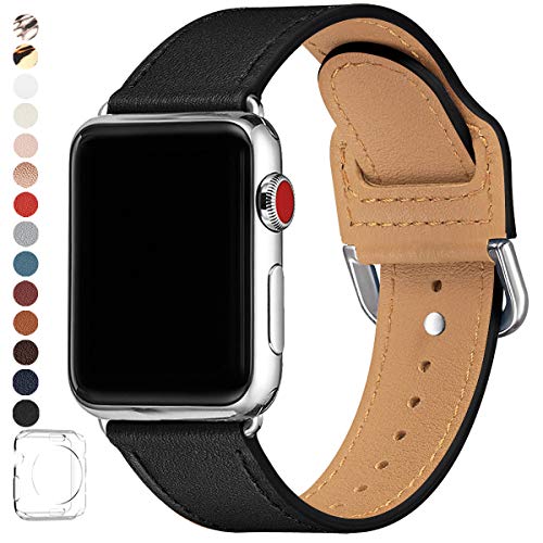Book Cover POWER PRIMACY Bands Compatible with Apple Watch Band 38mm 40mm 42mm 44mm, Top Grain Leather Smart Watch Strap Compatible for Men Women iWatch Series 6 5 4 3 2 1,SE(Black /Silver,38mm 40mm)