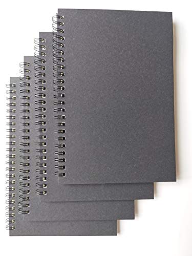 VEEPPO 4 Pack A5 Lined Spiral Bound Notebook Black Kraft Cover White Ruled Line Paper Wirebound Journal/Diary/DIY Notepads for School/Office (A5 Lined Black Cover+White paper, 14x21cm)