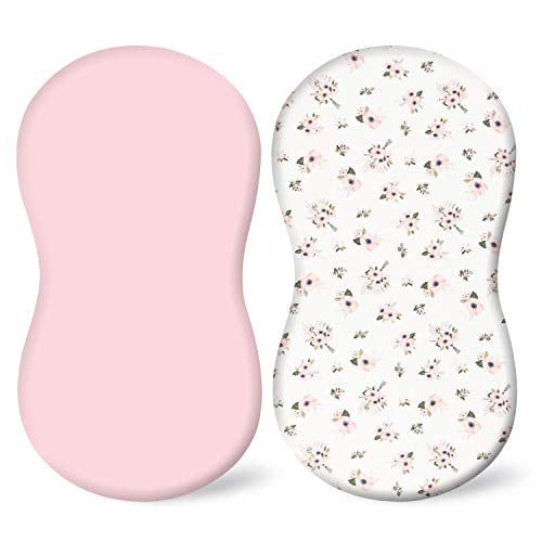 Book Cover TILLYOU Cotton Fitted Bassinet Sheets for Baby Boy Girl, Fit for Halo Bassinet Swivel Sleeper, Adapt to Hourglass Bassinet Mattress Sheet, 2 Pack Floral & Pink