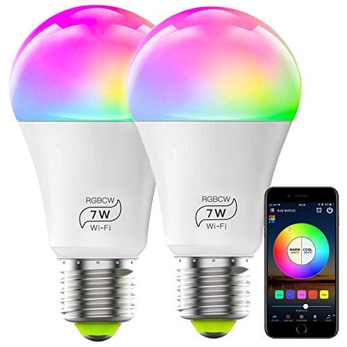 Book Cover HaoDeng WiFi LED Smart Bulb 2Pack- Dimmable, Multicolor, Tunable White (Color Changing Disco Ball Lamp) - 7W A19 E27(60W Equivalent), Compatible with Alexa, Google Home Assistant and IFTTT