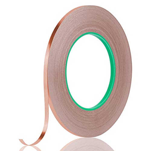 tifanso Copper Tape Copper Foil Tape Conductive Adhesive Tape with Double Sided for Stained Glass, EMI Shielding, Electrical Repairs, Guitar, Crafting, Garden (1/5 inch×52yds)