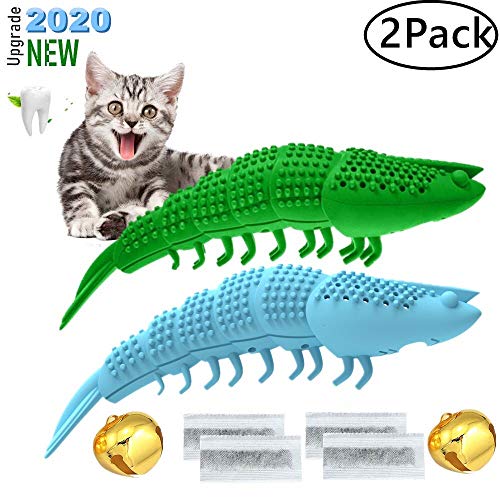 Book Cover AikoPets Cat Toothbrush Catnip Toy- Cat Dental Care, Interactive Toothbrush Chew Toy,Natural Rubber Crayfish Shape Cats Teeth Cleaning,Refillable Catnip Kitten Teaser Toy with Bell