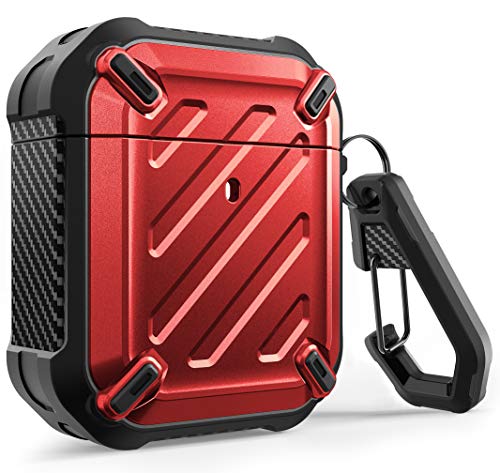 Book Cover SUPCASE Unicorn Beetle Pro Series Case Designed for Airpods 1 & 2, Full-Body Rugged Protective Case with Anti-Lost Carabiner for Apple Airpods 1st & 2nd (Red)