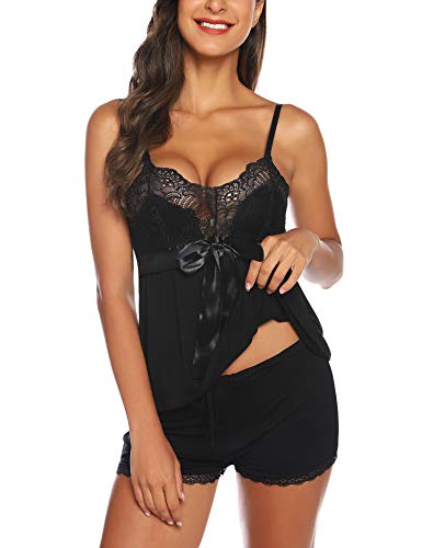 OSVTNI Women Sleepwear Lace Pajamas Set Sexy Nightwear Camisole Short Sets