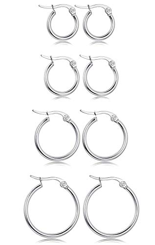 4 Pairs Big Hoop Earrings, Stainless Steel Hoop Earrings in Gold Plated Rose Gold Plated Silver for Women Girls