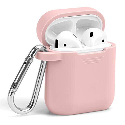 Book Cover GMYLE Compatible with AirPods Case, Silicone Protective Shockproof Wireless Charging Airpods Earbuds Case Cover Skin with Keychain Set, Women Girls Men, for Apple AirPods 2 & 1 â€“ Rose Quartz