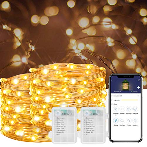 Govee 16.4Ft Fairy Light Battery Operated, IP67 Waterproof Led String Light with Easy Bluetooth Control, Twinkle Lights for Christmas Home Parties Bedroom Decoration- Warm White