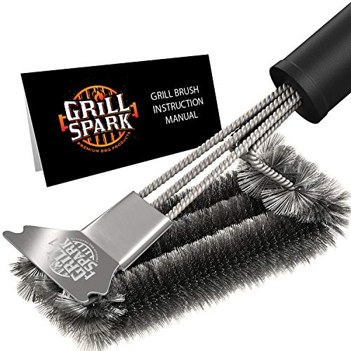 Grill Spark Quick/Easy BBQ Grill Brush and Scraper 18" | Safe Stainless Steel Barbecue Steam Cleaning Brush | Best for Weber Gas, Charcoal, Porcelain, Cast Iron, All Grilling Grates | Accessories Gift
