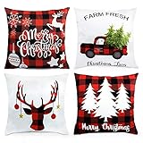 UMIKU Christmas Pillow Covers 18x18 Inch Set of 4 Christmas Decorations Soft Farmhouse Decorative Throw Pillow Covers Buffalo Plaid Couch Pillow Covers Cushion Cover Cases for Home Decor Xmas Gifts