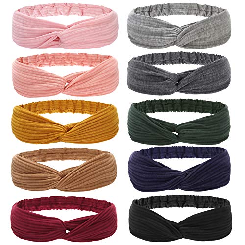 Folora Multicolored Twisted Criss Cross Elastic Headbands Soft Chiffon Hair Bands for Women Girls