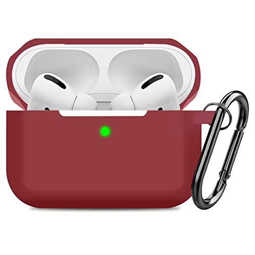 Book Cover Compatible AirPods Pro Case Cover Silicone Protective Case Skin for Apple Airpod Pro 2019 (Front LED Visible) Wine Red