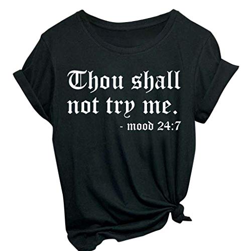 Photno Women's Short Sleeve Letter Print T Shirt Round Neck Casual Shirt Funny Cute Graphic Tees Tunic Tops Blouse