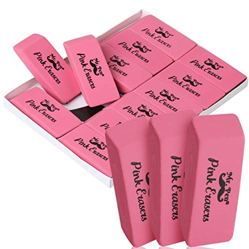 Book Cover Mr. Pen Pink Pencil Erasers, Large, Pack of 12