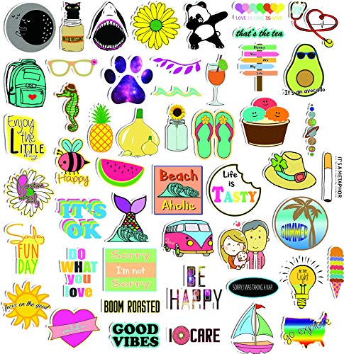 TreeArm Stickers Set of 50 Cute Vsco Stickers, Laminated Water Proof Reusable Vinyl Material Water Bottle Stickers Pack of 50x for Teens Hydro Flask, Girls Water Bottle, 2.0-3.0 Inch Size