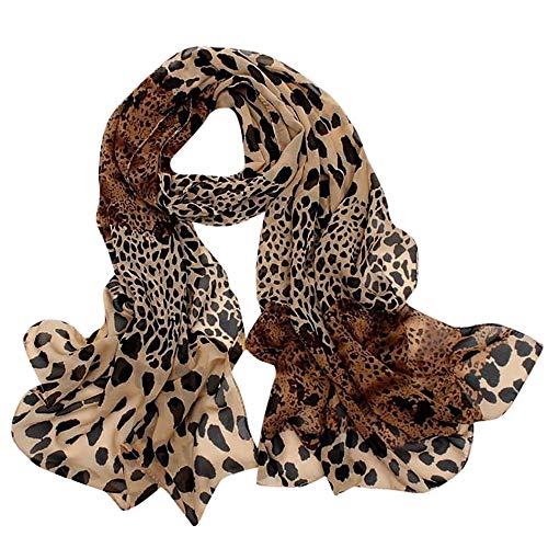 Book Cover SiQing Women's Lightweight Floral Leopard Print Long Soft Chiffon Wrap Shawl Scarf - - 160X50 cm
