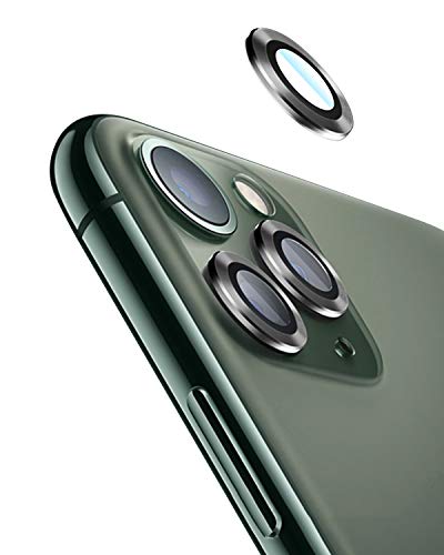 FilmHoo Camera Lens Screen Protector for iPhone 11 Pro(5.8) / Pro Max(6.5) Tempered Glass,High Definition Anti-Scratch/Dust/Water/Fog, Metal Ring Film - Midnight Green（Set of 3）