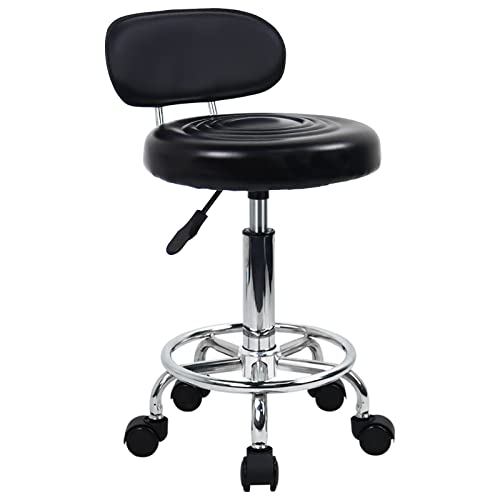 KKTONER PU Leather Modern Rolling Stool with Low Back Height Adjustable Work Salon Drafting Swivel Task Chair with Footrest