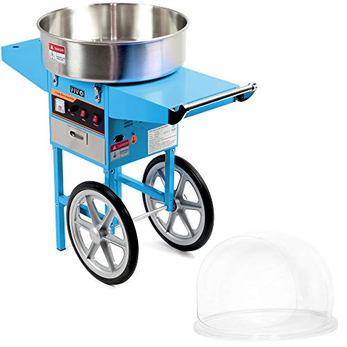 VIVO Blue 1030W Electric Cotton Candy Machine Cart, Mobile Rolling Candy Floss Maker 20 inch Stainless Steel Bowl, Bubble Shield Cover Sugar Scoop and Drawer, Easy Home or Commercial Use, CANDY-KIT-2B