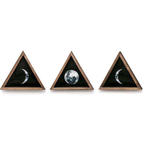 Dahey Rustic Wall Moon Phases Decor Wood Moon Signs Framed Wooden Modern Art Trio Wall Pediments for Apartment Bedroom Living Room Gallery Set of 3, Black