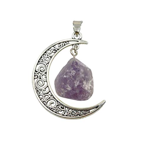 Buzzbi Natural Quartz Crystal Pendant Chakra Healing Gemstone Moon Necklace Jewelry (A)