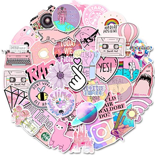 Amitten Stickers for Hydro Flask 100 PCS, Cute Funny Stickers for Teens,Girls,Adults - Perfect for Waterbottle,Laptop,iPhone,Hydro Flask Travel Vinyl Stickers Waterproof-Pink Stickers
