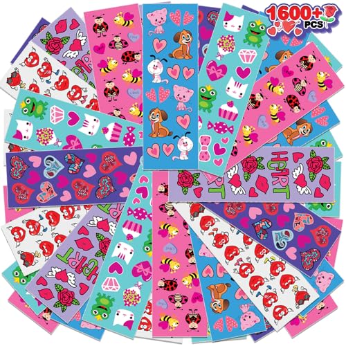 ArtCreativity 1600 Valentines Stickers for Kids, with 100 Sticker Sheets, Holiday Stickers and Treats Assortment, Valentines Party Favors for Boys, Girls, and Toddlers, Gift for Kids Ages 3 4 5 6 7 8