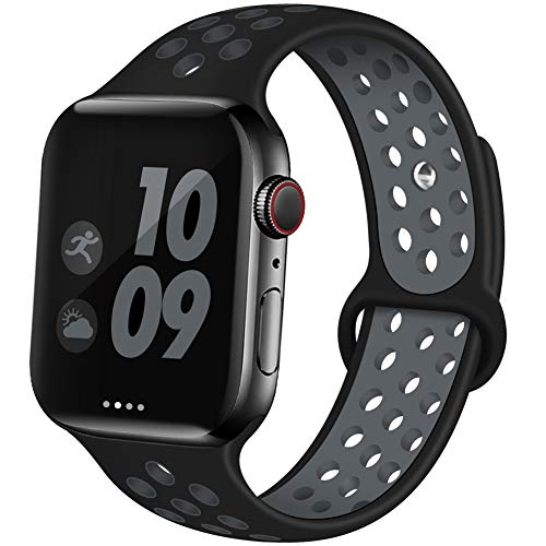 Book Cover EXCHAR Sport Band Compatible with App le Watch Band 44mm 42mm Breathable Soft Silicone Replacement Wristband Women and Man for iWatch Series 5 4 3 2 1 Nike+ All Various Styles S/M Black Grey
