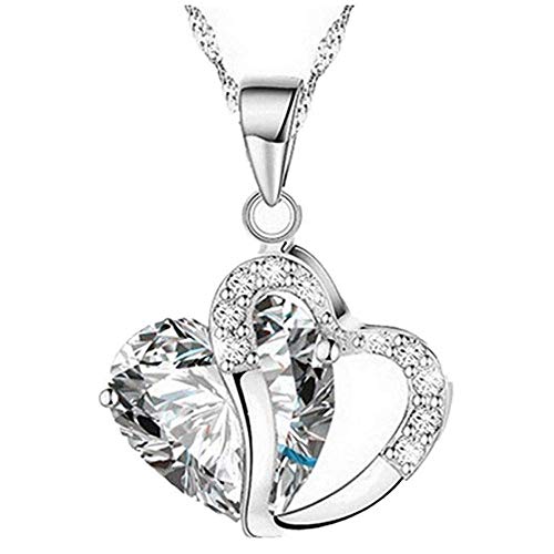 Love Heart Necklace Charm Pendant with Crystals Rhinestone Jewelry Gifts for Women Girl