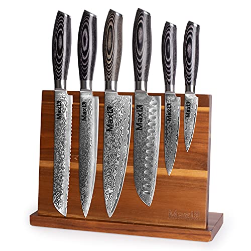 Max K Magnetic Knife Block Holder without Knives - Chef Knife Stand - Magnetic Knife Blocks - Acacia Wood with Solid Base, Anti-Slip, and Won't Tip Over - 10.8" x 3.9" x 8.3"