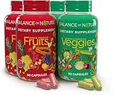 Balance of Nature Fruits & Veggies Supplements - Whole Fruit and Vegetable Ingredients for Women, Men, and Kids - 90 Fruits Capsules, 90 Veggies Capsules - 2 Sets