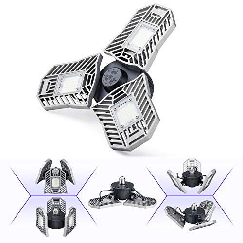 60W LED Garage Light E26 360Â° LED Light with 3 Adjustable Deformable Panels for Barn Light, Workshop, Basement, Warehouse (1 Pack)