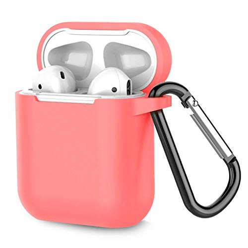Book Cover Coffea Protective Silicone Case with Keychain for Apple AirPods 1 & 2 (Front LED Not Visible) (Coral)