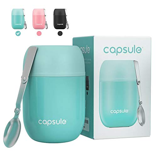 Thermos Food Jar by Capsule - Insulated Lunch Box for Hot Foods - 16oz Wide Mouth Soup Thermos Container for Kids & Adults with Folding Spoon & Leakproof Lid - BPA Free Material â€“ Blue