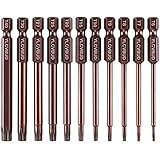 YLCVBUD 11 pcs 1/4 Inch Hex Shank Hex Head Allen Wrench Drill Bit Set T6-T40 3 Inch Length S2 Redness Treatment Steel Torx Security Head Screwdriver Drill Bit Set