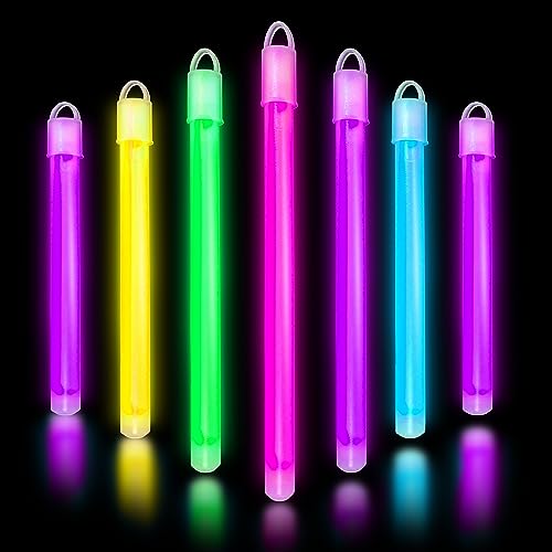 Glow Fever Bulk 100ct 6" Glow in The Dark Sticks, End Caps with Lanyards Included, for Party Supplies Festivals Raves Birthday Wedding