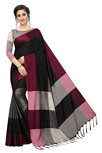 PERFECTBLUE Women`s Art Silk saree with Blouse Piece(Sa9na3shadeVariation) (Black)
