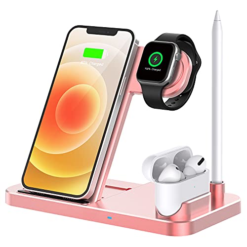 Book Cover Wireless Charger, 4 in 1 Qi-Certified Fast Charging Station Compatible Apple Watch Airpods Pro iPhone 11/11pro/X/XS/XR/Xs Max/8/8 Plus, Wireless Charging Stand Compatible Samsung Galaxy S20/S10
