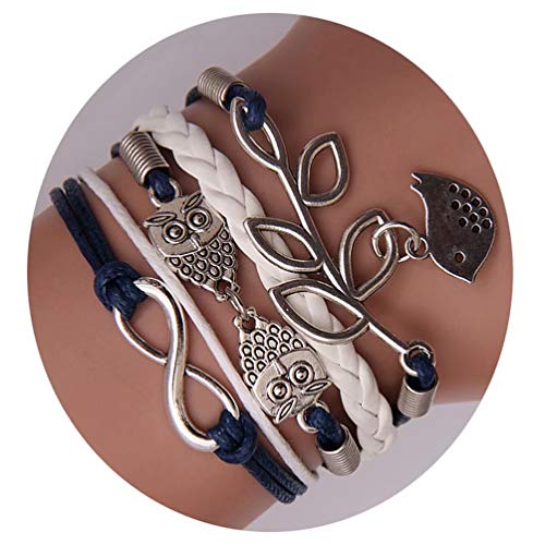 JOVANA Vintage Handmade Infinity Silver 8 Owl Leaf Bird Leather Bracelet Wristband New